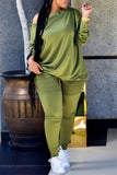 Fashion Casual Solid Basic Oblique Collar Long Sleeve Two Pieces