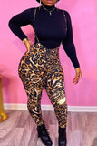 Sexy Animal Print Print Long Sleeve Two Pieces