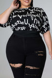 Sexy Street Print Bandage Split Joint Backless O Neck Plus Size Tops