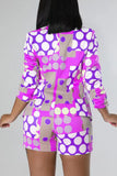 Fashion Casual Print Patchwork Turn-back Collar Long Sleeve Two Pieces