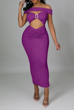 Sexy Patchwork Hollowed Out Off the Shoulder Pencil Skirt Dresses