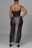 Fashion Sexy Patchwork Bandage See-through Backless Halter Strapless Dress