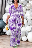 Casual Print With Belt V Neck Plus Size Jumpsuits