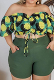 Sexy Print Split Joint Off the Shoulder Plus Size Two Pieces