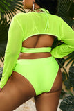Sexy Solid Hollowed Out Patchwork O Neck Plus Size Swimwear Set (With Paddings)