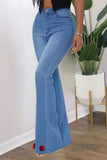 Fashion Street Solid Split Joint High Waist Denim Jeans