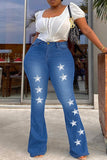 Fashion Casual The stars Patchwork High Waist Regular Denim Jeans