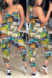 Fashion Sexy Print Patchwork Sleeveless Slip Jumpsuits