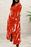 Fashion Casual Print Asymmetrical O Neck Long Sleeve Dresses