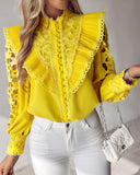 Contrast Lace Hollow Out Ruffles Top