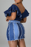 Fashion Casual Patchwork Basic High Waist Skinny Denim Skirts