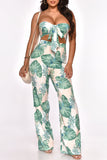Fashion Sexy Casual Floral Pants Cut Out V Neck Regular Jumpsuits