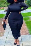 Casual Solid Split Joint O Neck One Step Skirt Plus Size Dresses