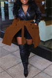 Fashion Casual Patchwork With Belt Turndown Collar Plus Size Overcoat