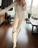Allover Sequin Buttoned Long Sleeve Top