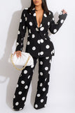 Casual Print Polka Dot Split Joint Buttons Turn-back Collar Long Sleeve Two Pieces