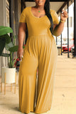 Casual Solid Split Joint O Neck Plus Size Jumpsuits