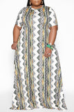 Plus Size Casual National Totem Printing O Neck Straight Plus Size Dresses