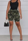 Fashion Casual Camouflage Print Basic High Waist Regular Denim Shorts