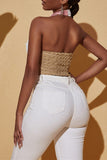 Fashion Sexy Patchwork Hollowed Out Backless Halter Tops