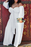 Casual Solid Bandage Split Joint Strapless Plus Size Jumpsuits