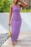 Fashion Sexy Solid Backless Fold One Shoulder Sleeveless Dress Dresses
