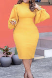 Fashion Casual Solid Hollowed Out O Neck Long Sleeve Dresses
