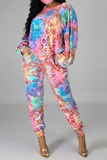 Casual Patchwork Tie-dye O Neck Long Sleeve Two Pieces