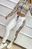 Casual Plaid Print Make Old Zipper Collar Long Sleeve Two Pieces