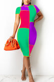 Casual Color Lump Print Split Joint Half A Turtleneck Pencil Skirt Dresses