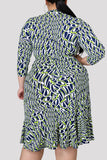 Fashion Casual Print Asymmetrical V Neck Long Sleeve Plus Size Dresses