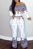 Casual Print Split Joint Off the Shoulder Nine Points Sleeve Two Pieces