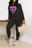 Casual Party Skull Patchwork O Neck Tops