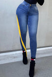 Fashion Street Solid Tassel High Waist Denim Jeans