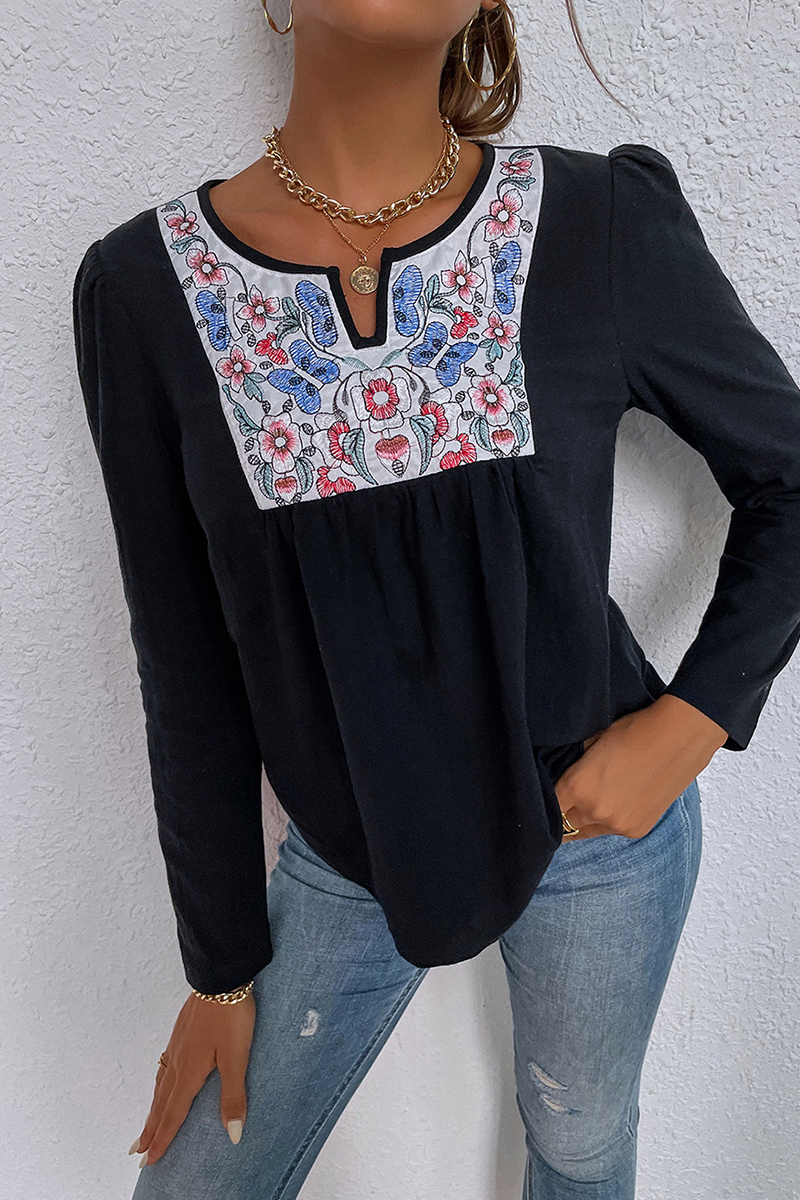 Casual Patchwork O Neck Tops