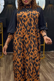 Casual Daily Simplicity Leopard Printing Contrast Half A Turtleneck Dresses