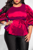 Casual Solid Split Joint O Neck Plus Size Tops