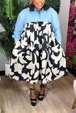 Casual Daily Print Patchwork Printing Solid Color Shirt Collar Printed Dress Plus Size