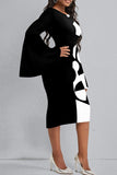 Casual Elegant Print Split Joint O Neck One Step Skirt Dresses