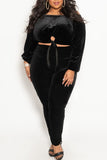 Casual Solid Bandage Split Joint Off the Shoulder Plus Size Two Pieces