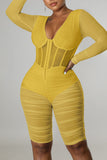 Sexy Solid Split Joint See-through Zipper V Neck Skinny Jumpsuits