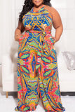 Fashion Casual Print Cosplay O Neck Plus Size Jumpsuits