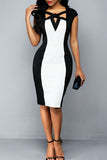 British Style Solid Hollowed Out Split Joint Knotted Asymmetrical Collar Straight Dresses