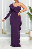 Elegant Formal Plain Patchwork Flounce One Shoulder Evening Dress Dresses