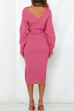 Casual Elegant Solid Backless Slit Strap Design V Neck Pencil Skirt Dresses