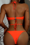 Sexy Vacation Solid Split Joint Chains Swimwears