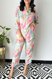 Casual Sweet Floral Patchwork Turndown Collar Long Sleeve Two Pieces