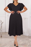 Fashion Casual Solid Split Joint V Neck Pleated Dresses