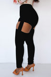 Fashion Casual Solid Ripped Hollowed Out High Waist Skinny Jeans