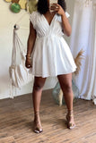 Casual Sweet Daily Simplicity Draw String Fold Solid Color V Neck Mini Dress Dresses